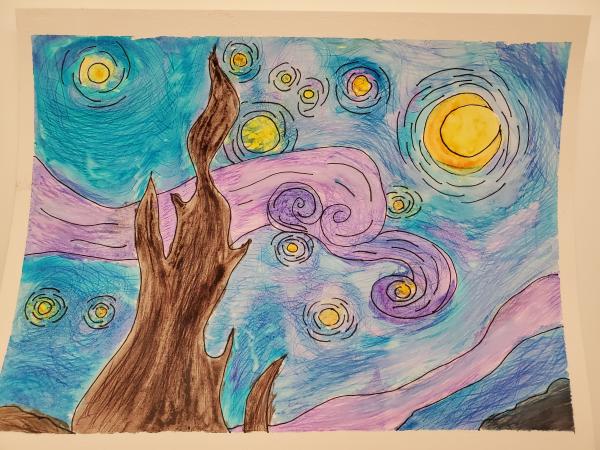 Image for event: Artsy Smartsy Kids | Van Gogh Starry Night Watercolor